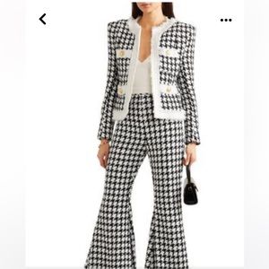 BALMAIN black white houndstooth tweed 4 pocket padded cropped jacket FR42